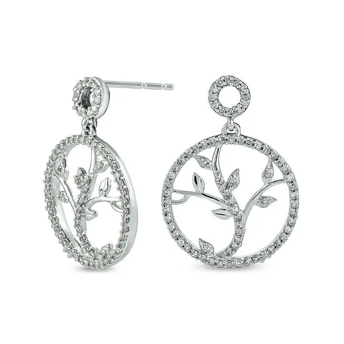 025 CT TW Diamond Vine CutOut Circle Drop Earrings in 10K White Gold Goldia Earrings 025 CT TW Diamond Vine CutOut Circle Drop Earrings in 10K White Gold Goldia Earrings