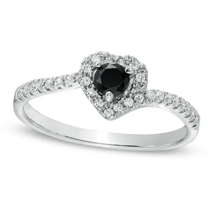 025 CT TW Enhanced Black and White Natural Diamond Heart Frame Promise Ring in Solid 10K White Gold Goldia Rings 025 CT TW Enhanced Black and White Natural Diamond Heart Frame Promise Ring in Solid 10K White Gold Goldia Rings