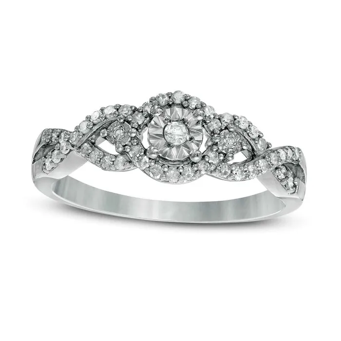 025 CT TW Natural Diamond Cascading Frame Three Stone Promise Ring in Sterling Silver Goldia Rings 025 CT TW Natural Diamond Cascading Frame Three Stone Promise Ring in Sterling Silver Goldia Rings