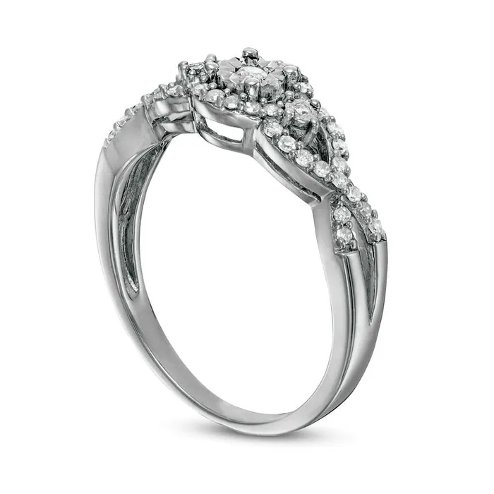 025 CT TW Natural Diamond Cascading Frame Three Stone Promise Ring in Sterling Silver Goldia Rings 025 CT TW Natural Diamond Cascading Frame Three Stone Promise Ring in Sterling Silver Goldia Rings