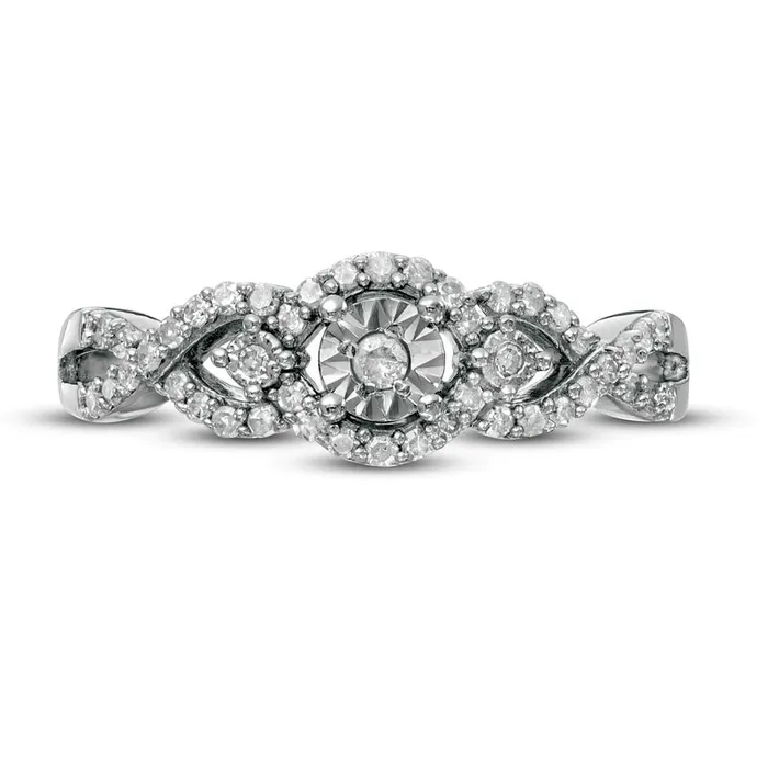 025 CT TW Natural Diamond Cascading Frame Three Stone Promise Ring in Sterling Silver Goldia Rings 025 CT TW Natural Diamond Cascading Frame Three Stone Promise Ring in Sterling Silver Goldia Rings