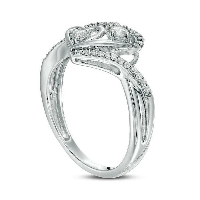 025 CT TW Natural Diamond Double Heart Bypass Promise Ring in Sterling Silver Goldia Rings 025 CT TW Natural Diamond Double Heart Bypass Promise Ring in Sterling Silver Goldia Rings