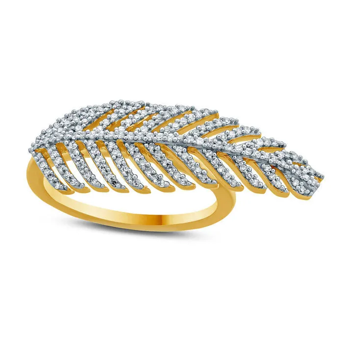 025 CT TW Natural Diamond Feather Ring in Solid 10K Yellow Gold Goldia Rings 025 CT TW Natural Diamond Feather Ring in Solid 10K Yellow Gold Goldia Rings