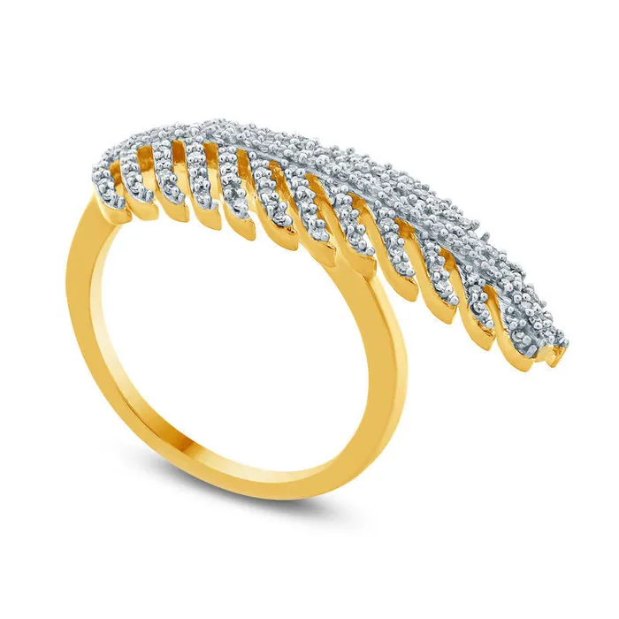 025 CT TW Natural Diamond Feather Ring in Solid 10K Yellow Gold Goldia Rings 025 CT TW Natural Diamond Feather Ring in Solid 10K Yellow Gold Goldia Rings