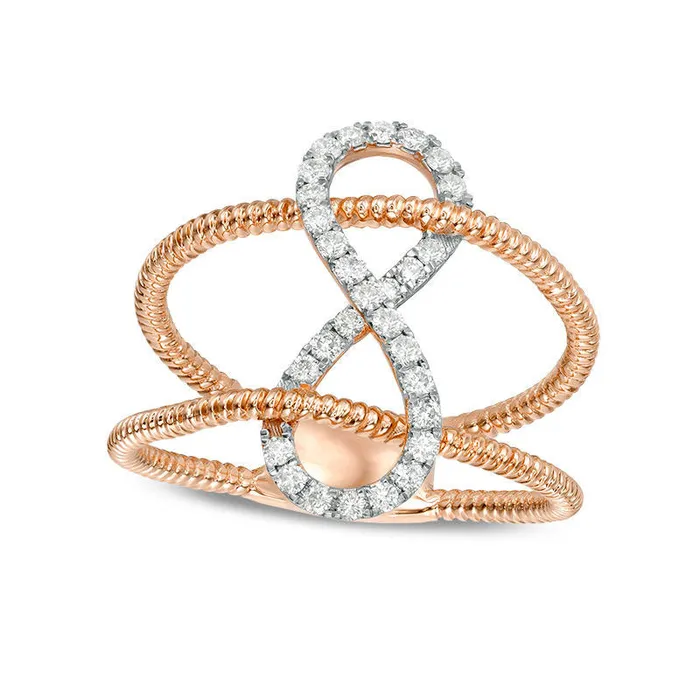 025 CT TW Natural Diamond Infinity Split Shank Ring in Solid 10K Rose Gold Goldia Rings 025 CT TW Natural Diamond Infinity Split Shank Ring in Solid 10K Rose Gold Goldia Rings