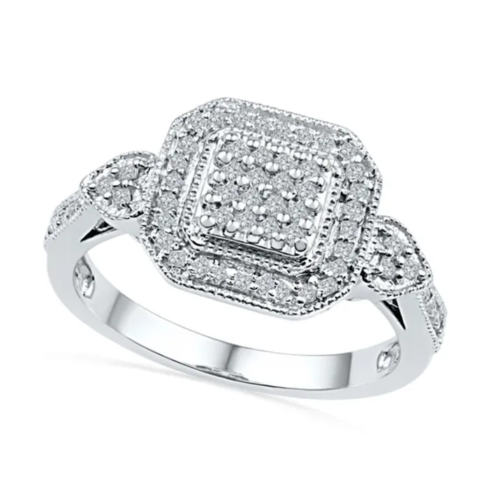 025 CT TW PrincessCut Composite Natural Diamond Frame with Heart Sides Ring in Sterling Silver Goldia Rings 025 CT TW PrincessCut Composite Natural Diamond Frame with Heart Sides Ring in Sterling Silver Goldia Rings