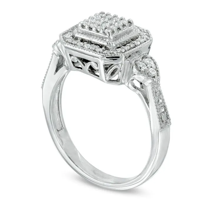 025 CT TW PrincessCut Composite Natural Diamond Frame with Heart Sides Ring in Sterling Silver Goldia Rings 025 CT TW PrincessCut Composite Natural Diamond Frame with Heart Sides Ring in Sterling Silver Goldia Rings