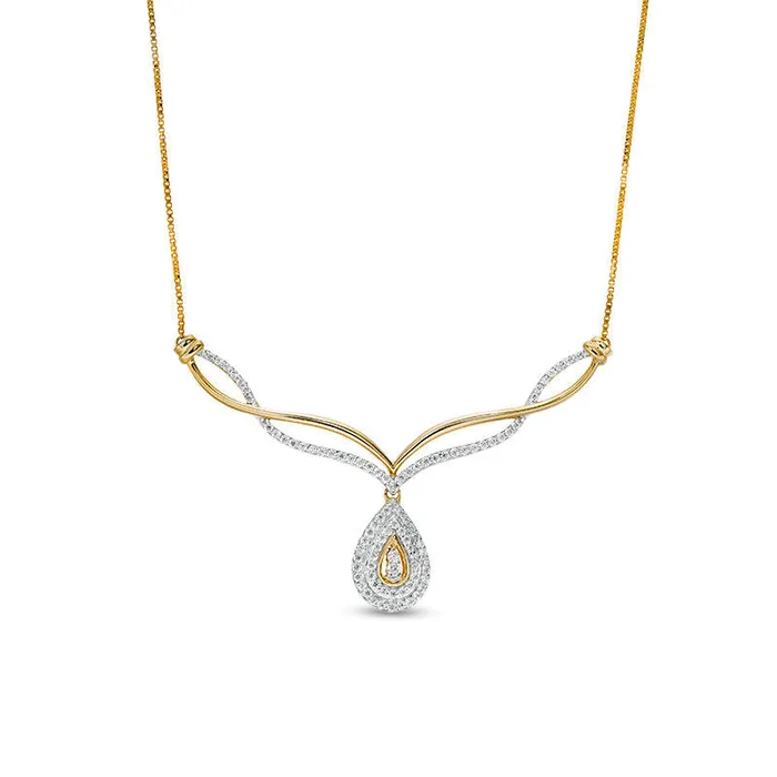 033 CT TW Natural Diamond Twist Chevron with Teardrop Necklace in 10K Yellow Gold 1675 Goldia Necklaces