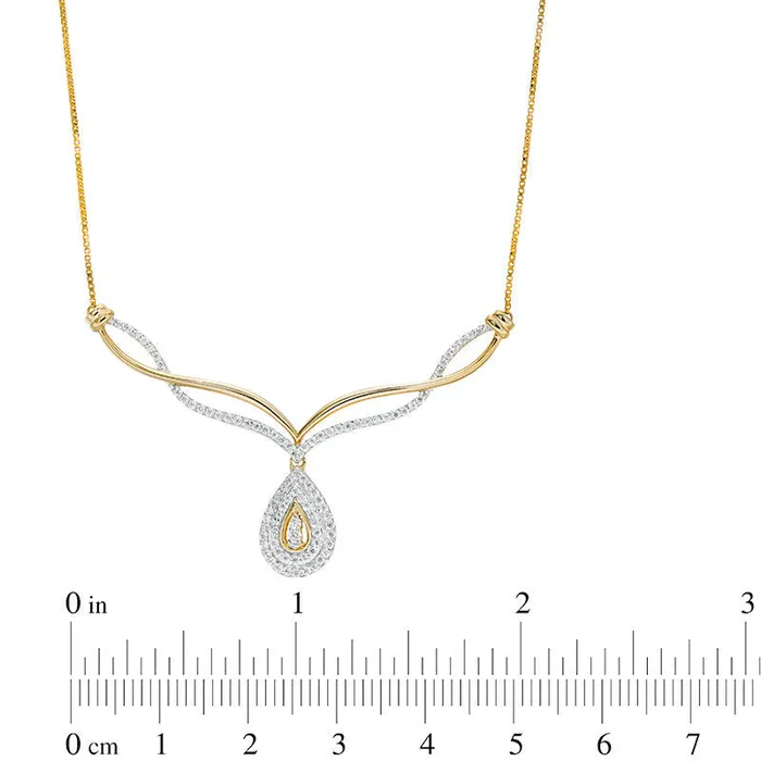 033 CT TW Natural Diamond Twist Chevron with Teardrop Necklace in 10K Yellow Gold 1675 Goldia Necklaces 033 CT TW Natural Diamond Twist Chevron with Teardrop Necklace in 10K Yellow Gold 1675 Goldia Necklaces