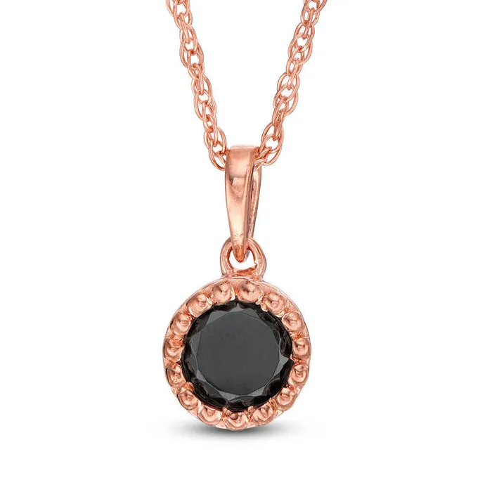 038 CT Enhanced Black Natural Clarity Enhanced Solitaire Beaded Frame Pendant in 10K Rose Gold Goldia Necklaces 038 CT Enhanced Black Natural Clarity Enhanced Solitaire Beaded Frame Pendant in 10K Rose Gold Goldia Necklaces