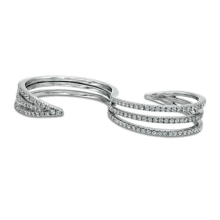 038 CT TW Natural Diamond Two Finger Ring in Solid 10K White Gold Goldia Rings 038 CT TW Natural Diamond Two Finger Ring in Solid 10K White Gold Goldia Rings