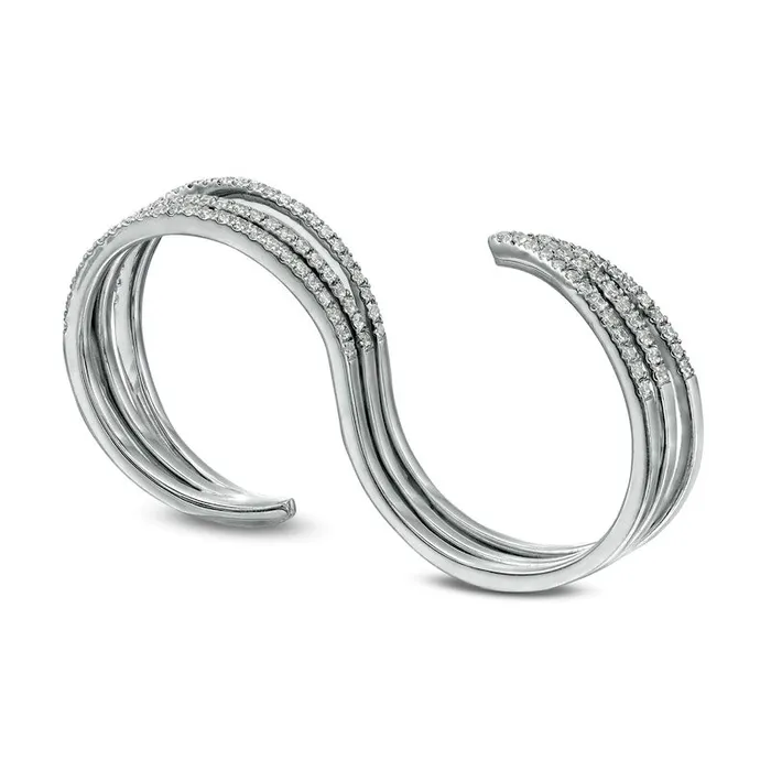 038 CT TW Natural Diamond Two Finger Ring in Solid 10K White Gold Goldia Rings 038 CT TW Natural Diamond Two Finger Ring in Solid 10K White Gold Goldia Rings