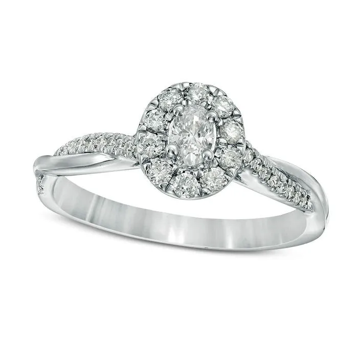 038 CT TW Oval Natural Diamond Frame Twist Engagement Ring in Solid 10K White Gold Goldia Rings 038 CT TW Oval Natural Diamond Frame Twist Engagement Ring in Solid 10K White Gold Goldia Rings
