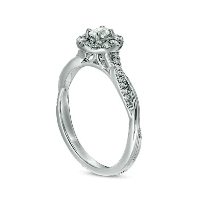 038 CT TW Oval Natural Diamond Frame Twist Engagement Ring in Solid 10K White Gold Goldia Rings 038 CT TW Oval Natural Diamond Frame Twist Engagement Ring in Solid 10K White Gold Goldia Rings
