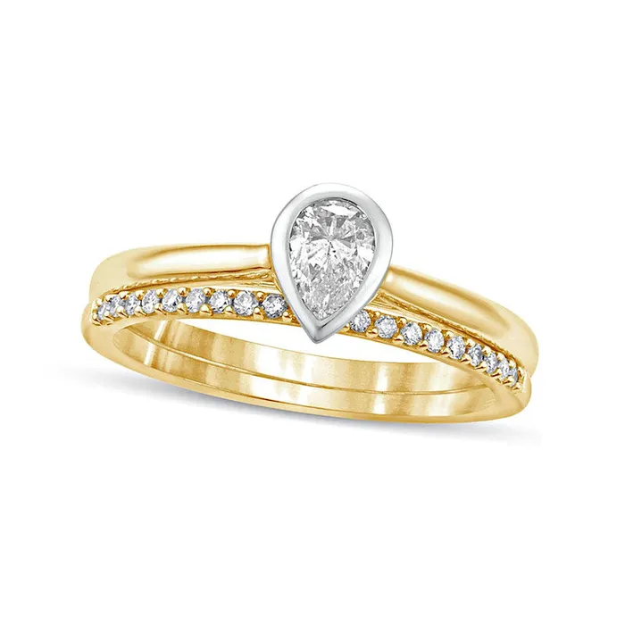 038 CT TW PearShaped Natural Diamond Bridal Engagement Ring Set in Solid 10K Yellow Gold Goldia Rings 038 CT TW PearShaped Natural Diamond Bridal Engagement Ring Set in Solid 10K Yellow Gold Goldia Rings