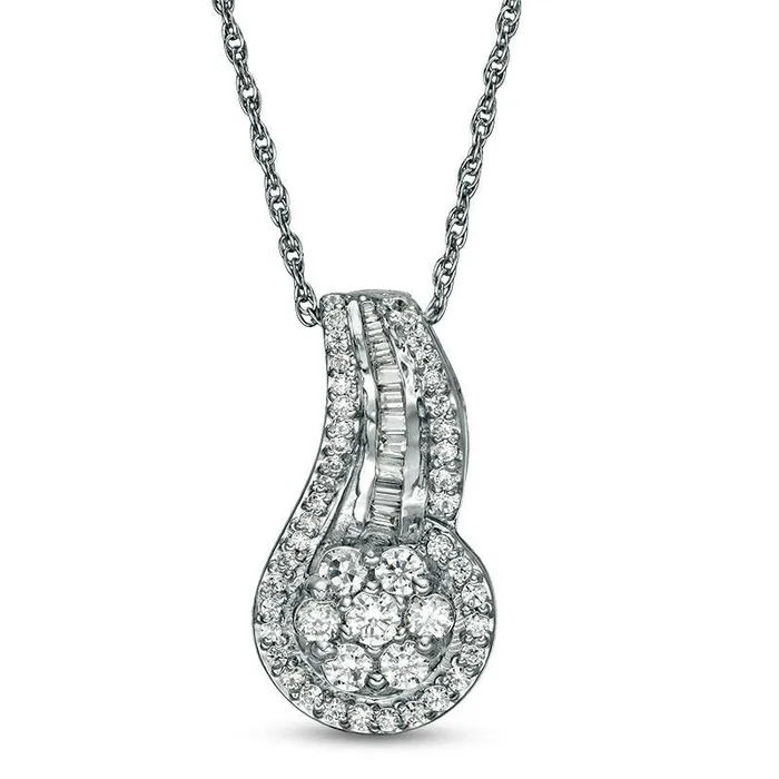 05 CT TW Composite Natural Diamond Swirl Pendant in 10K White Gold Goldia Necklaces 05 CT TW Composite Natural Diamond Swirl Pendant in 10K White Gold Goldia Necklaces