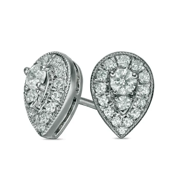 05 CT TW Diamond Teardrop Frame VintageStyle Stud Earrings in 10K White Gold Goldia Earrings 05 CT TW Diamond Teardrop Frame VintageStyle Stud Earrings in 10K White Gold Goldia Earrings