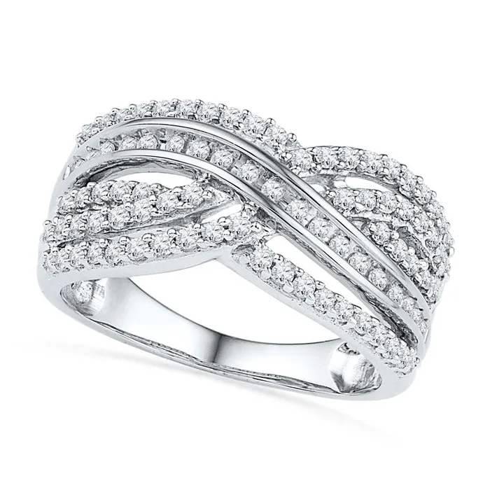 050 CT TW Natural Diamond Layered Crossover Ring in Solid 10K White Gold Goldia Rings 050 CT TW Natural Diamond Layered Crossover Ring in Solid 10K White Gold Goldia Rings