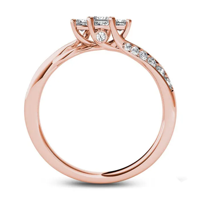 050 CT TW PrincessCut Natural Diamond Three Stone Twist Shank Ring in Solid 14K Rose Gold Goldia Rings 050 CT TW PrincessCut Natural Diamond Three Stone Twist Shank Ring in Solid 14K Rose Gold Goldia Rings