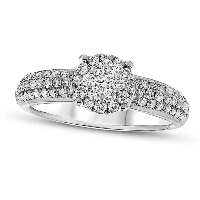 063 CT TW Composite Natural Diamond Three Row Engagement Ring in Solid 18K White Gold Goldia Rings 063 CT TW Composite Natural Diamond Three Row Engagement Ring in Solid 18K White Gold Goldia Rings