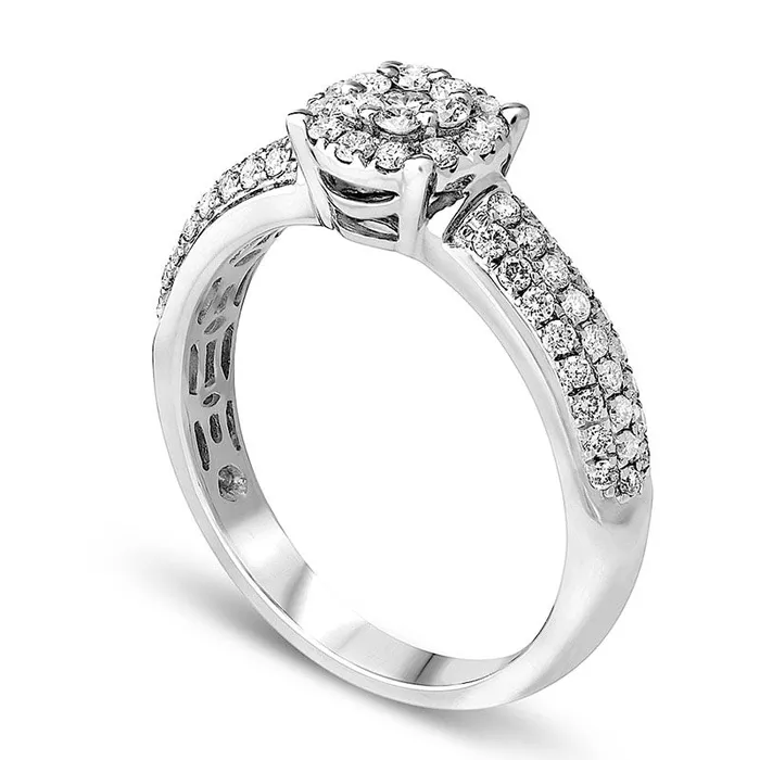 063 CT TW Composite Natural Diamond Three Row Engagement Ring in Solid 18K White Gold Goldia Rings 063 CT TW Composite Natural Diamond Three Row Engagement Ring in Solid 18K White Gold Goldia Rings