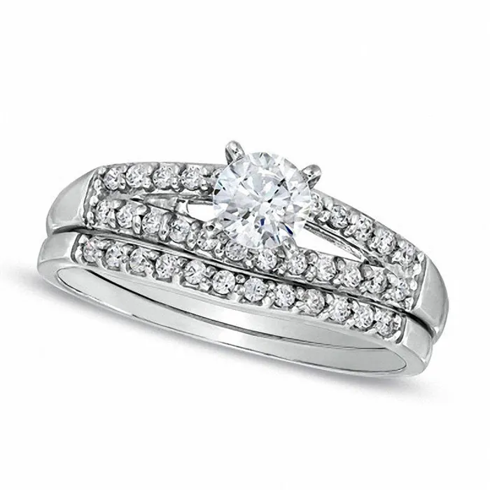 063 CT TW Natural Diamond Split Shank Bridal Engagement Ring Set in Solid 14K White Gold Goldia Rings 063 CT TW Natural Diamond Split Shank Bridal Engagement Ring Set in Solid 14K White Gold Goldia Rings