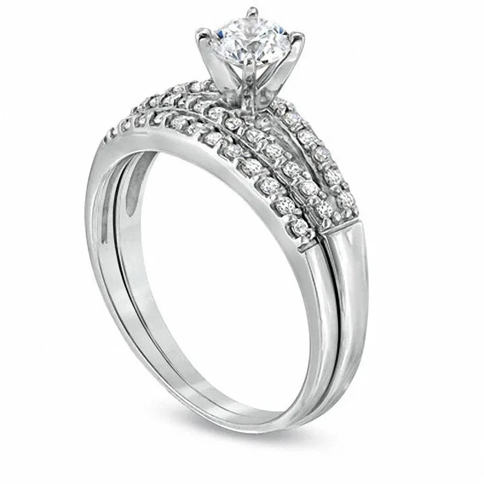 063 CT TW Natural Diamond Split Shank Bridal Engagement Ring Set in Solid 14K White Gold Goldia Rings 063 CT TW Natural Diamond Split Shank Bridal Engagement Ring Set in Solid 14K White Gold Goldia Rings