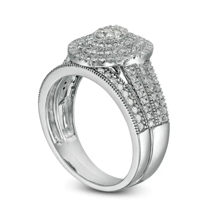 075 CT TW Composite Natural Diamond Triple Oval Frame Antique VintageStyle MultiRow Bridal Engagement Ring Set in Solid 10K White Gold Goldia Rings 075 CT TW Composite Natural Diamond Triple Oval Frame Antique VintageStyle MultiRow Bridal Engagement Ring Set in Solid 10K White Gold Goldia Rings