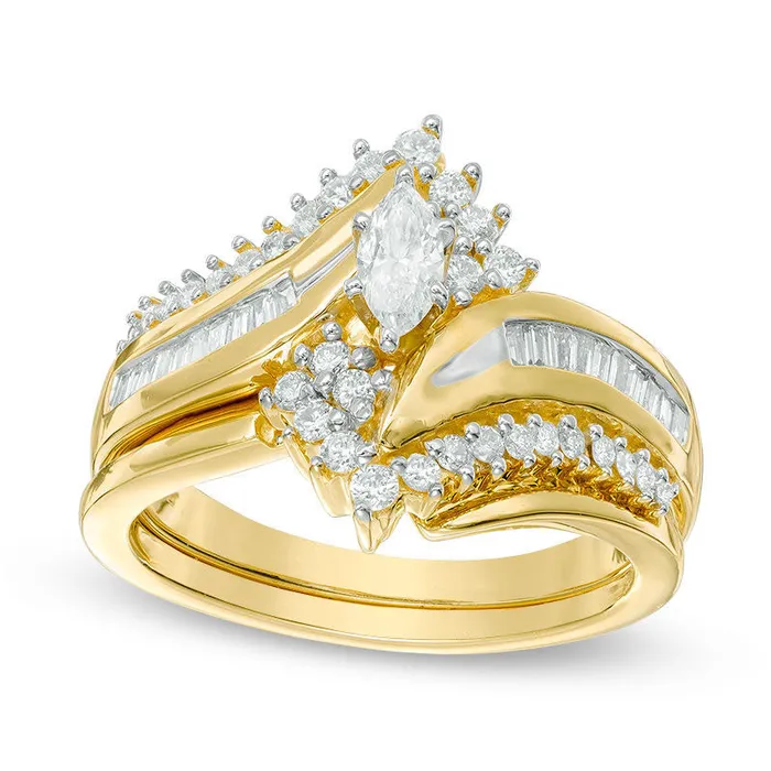 075 CT TW Marquise Natural Diamond Bypass Bridal Engagement Ring Set in Solid 14K Gold Goldia Rings 075 CT TW Marquise Natural Diamond Bypass Bridal Engagement Ring Set in Solid 14K Gold Goldia Rings