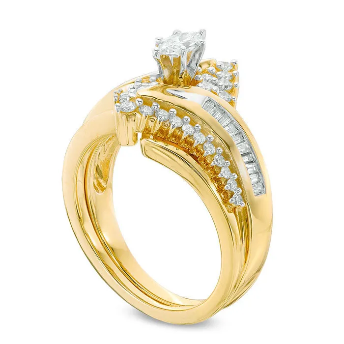 075 CT TW Marquise Natural Diamond Bypass Bridal Engagement Ring Set in Solid 14K Gold Goldia Rings 075 CT TW Marquise Natural Diamond Bypass Bridal Engagement Ring Set in Solid 14K Gold Goldia Rings