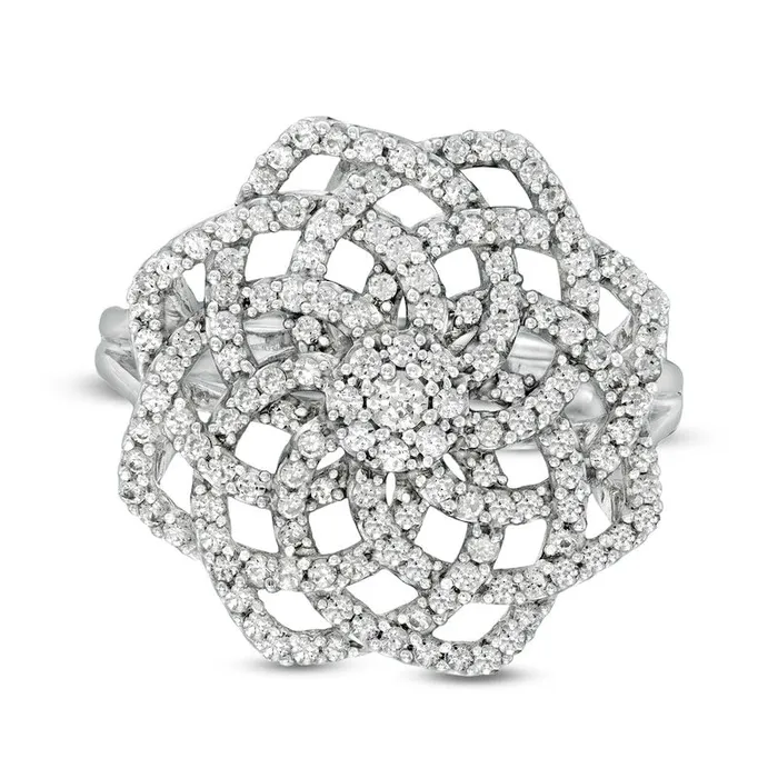075 CT TW Natural Diamond Flower Ring in Solid 10K White Gold Goldia Rings 075 CT TW Natural Diamond Flower Ring in Solid 10K White Gold Goldia Rings