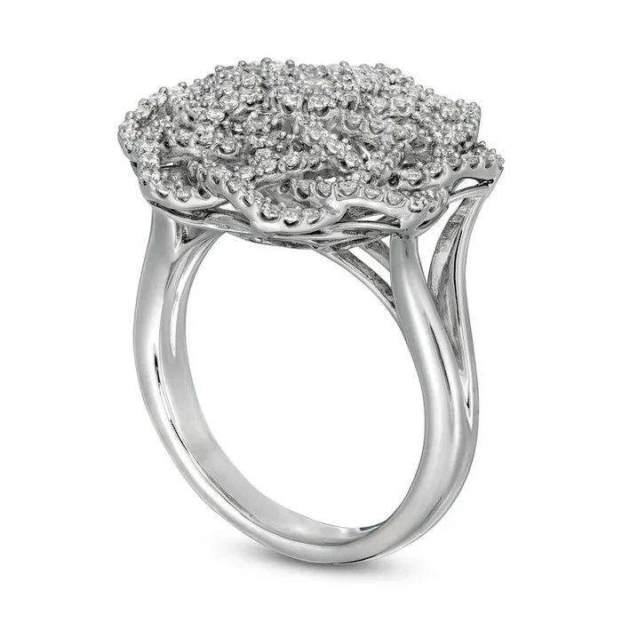 075 CT TW Natural Diamond Flower Ring in Solid 10K White Gold Goldia Rings 075 CT TW Natural Diamond Flower Ring in Solid 10K White Gold Goldia Rings