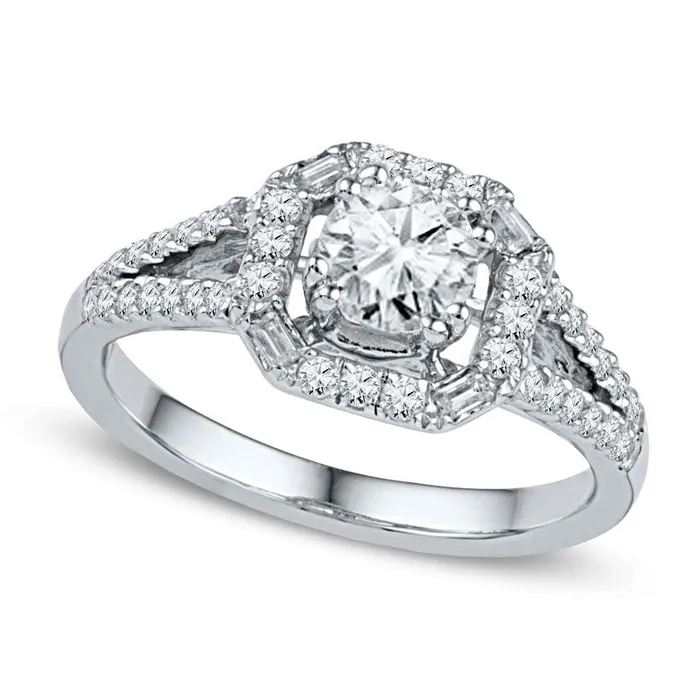 075 CT TW Natural Diamond Frame Engagement Ring in Solid 10K White Gold Goldia Rings