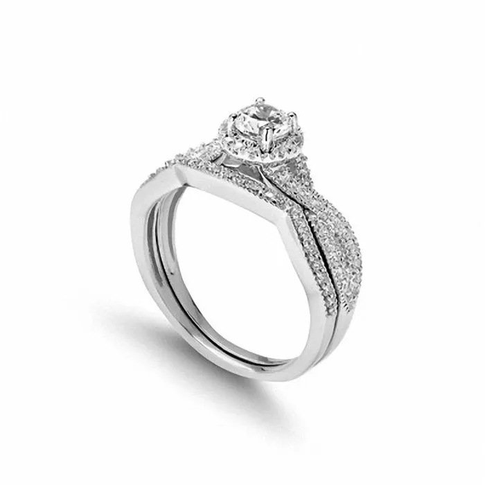 075 CT TW Natural Diamond Twist Shank Bridal Engagement Ring Set in Solid 14K White Gold Goldia Rings 075 CT TW Natural Diamond Twist Shank Bridal Engagement Ring Set in Solid 14K White Gold Goldia Rings