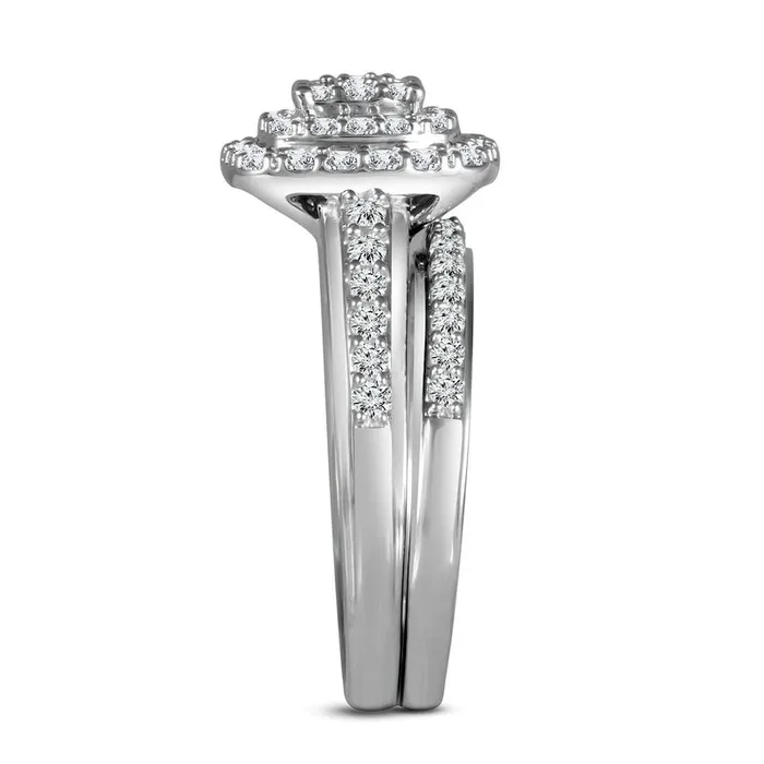 10 CT TW Composite Natural Diamond Double Cushion Frame Bridal Engagement Ring Set in Solid 10K White Gold Goldia Rings 10 CT TW Composite Natural Diamond Double Cushion Frame Bridal Engagement Ring Set in Solid 10K White Gold Goldia Rings