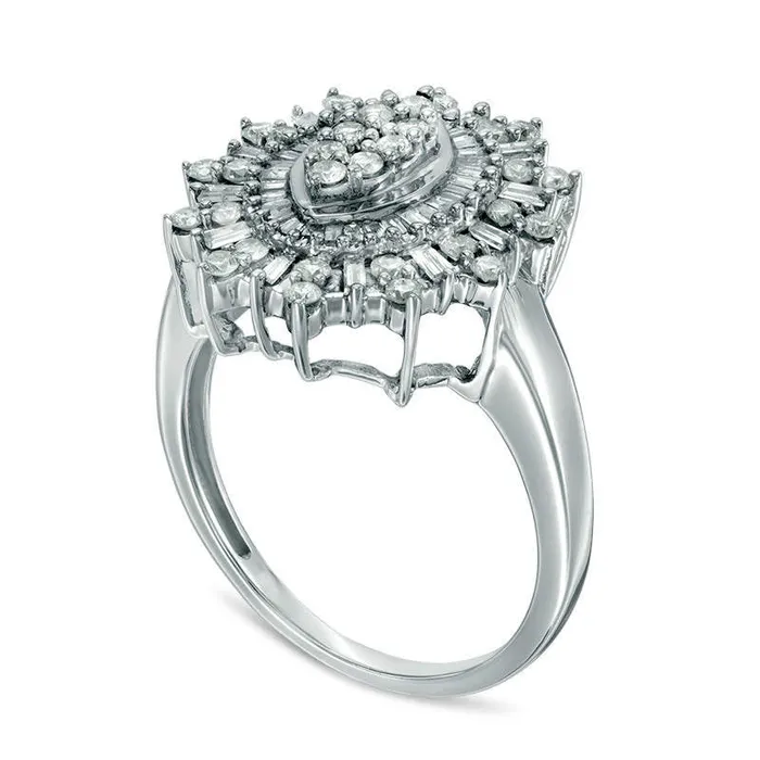 10 CT TW Composite Natural Diamond Starburst Ring in Solid 10K White Gold Goldia Rings 10 CT TW Composite Natural Diamond Starburst Ring in Solid 10K White Gold Goldia Rings