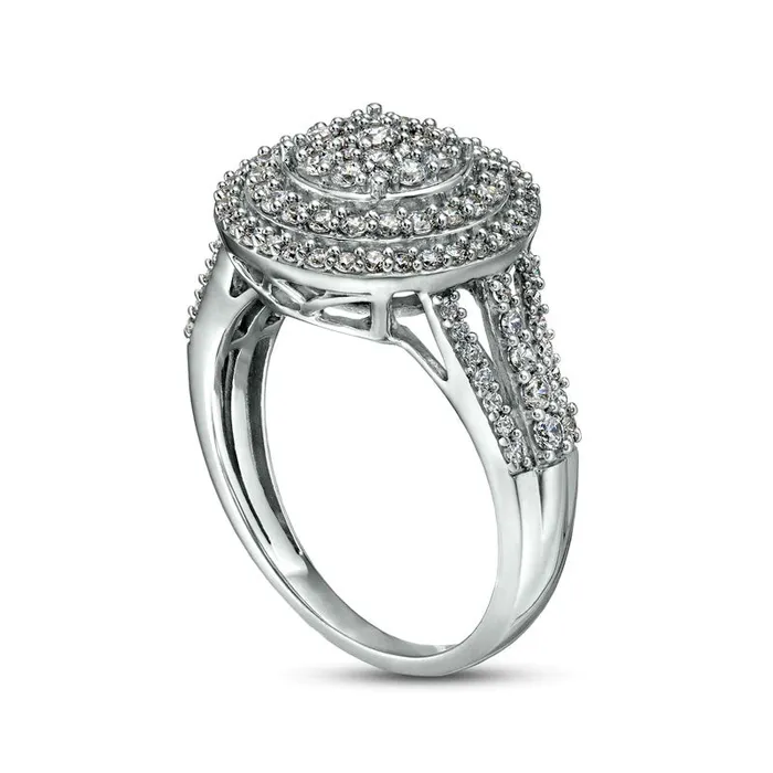 10 CT TW MultiNatural Diamond Double Frame Split Shank Ring in Solid 10K White Gold Goldia Rings 10 CT TW MultiNatural Diamond Double Frame Split Shank Ring in Solid 10K White Gold Goldia Rings
