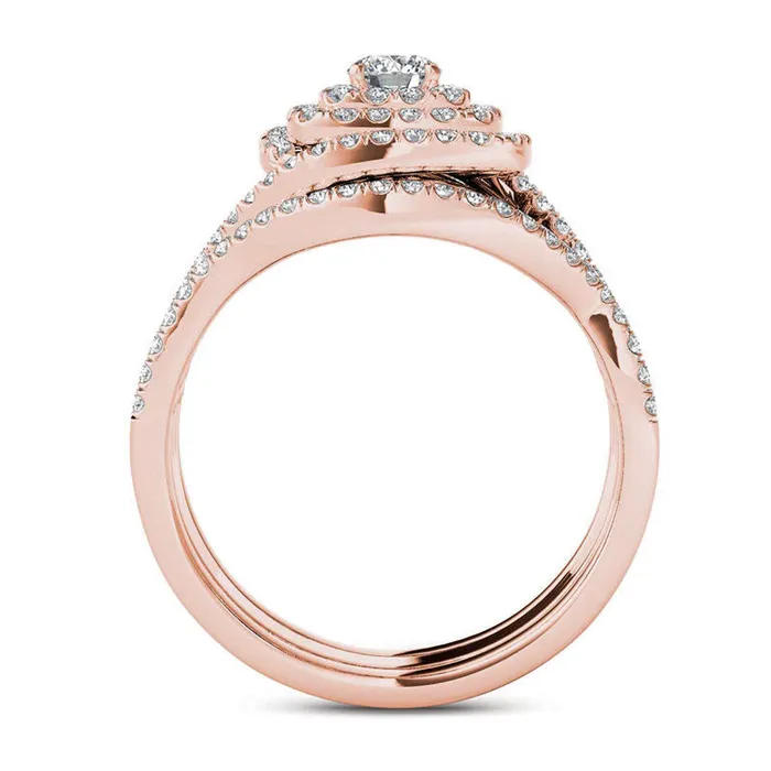10 CT TW Natural Diamond Cushion Frame Split Shank Three Piece Bridal Engagement Ring Set in Solid 14K Rose Gold Goldia Rings 10 CT TW Natural Diamond Cushion Frame Split Shank Three Piece Bridal Engagement Ring Set in Solid 14K Rose Gold Goldia Rings