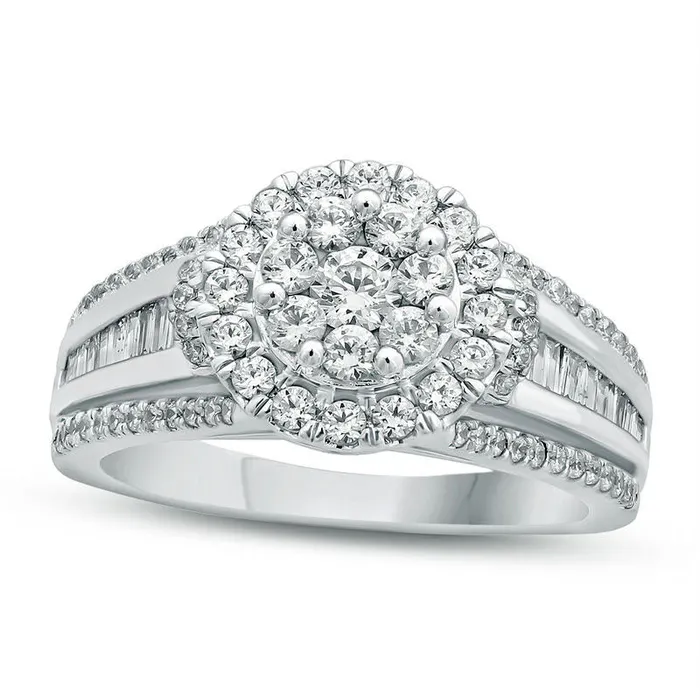 10 CT TW Natural Diamond Double Frame MultiRow Shank Engagement Ring in Solid 14K White Gold Goldia Rings 10 CT TW Natural Diamond Double Frame MultiRow Shank Engagement Ring in Solid 14K White Gold Goldia Rings