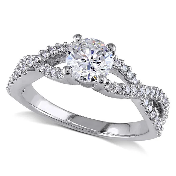 10 CT TW Natural Diamond Twist Shank Engagement Ring in Solid 14K White Gold Goldia Rings 10 CT TW Natural Diamond Twist Shank Engagement Ring in Solid 14K White Gold Goldia Rings
