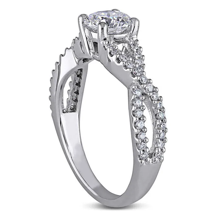 10 CT TW Natural Diamond Twist Shank Engagement Ring in Solid 14K White Gold Goldia Rings 10 CT TW Natural Diamond Twist Shank Engagement Ring in Solid 14K White Gold Goldia Rings