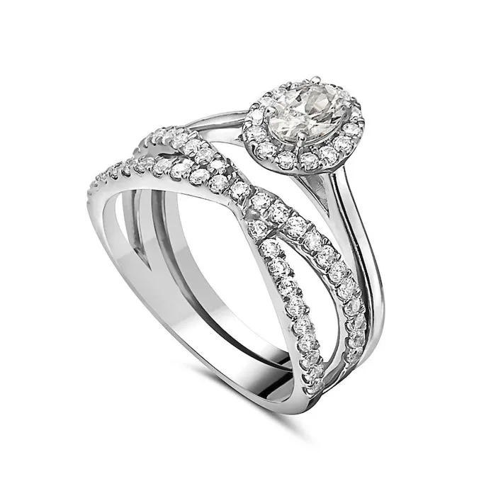10 CT TW Oval Natural Diamond Frame CrissCross Bridal Engagement Ring Set in Solid 14K White Gold Goldia Rings 10 CT TW Oval Natural Diamond Frame CrissCross Bridal Engagement Ring Set in Solid 14K White Gold Goldia Rings