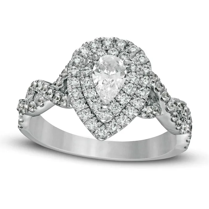 10 CT TW PearShaped Natural Diamond Twist Shank Engagement Ring in Solid 14K White Gold Goldia Rings 10 CT TW PearShaped Natural Diamond Twist Shank Engagement Ring in Solid 14K White Gold Goldia Rings