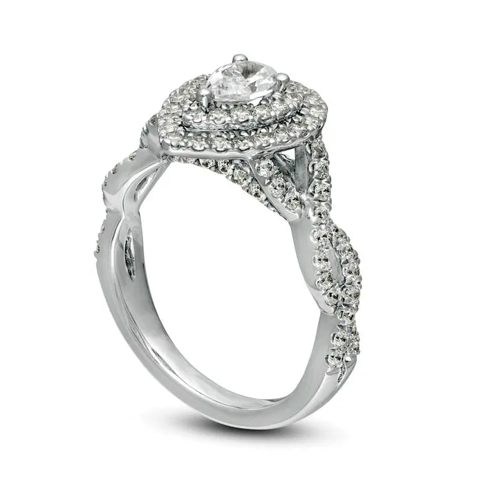 10 CT TW PearShaped Natural Diamond Twist Shank Engagement Ring in Solid 14K White Gold Goldia Rings 10 CT TW PearShaped Natural Diamond Twist Shank Engagement Ring in Solid 14K White Gold Goldia Rings