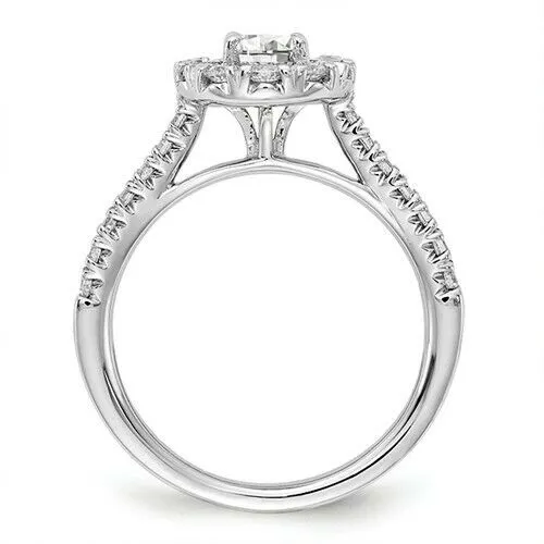100CT Floral Halo Round Real Diamond Engagement Ring 14K White Gold Goldiacom Rings