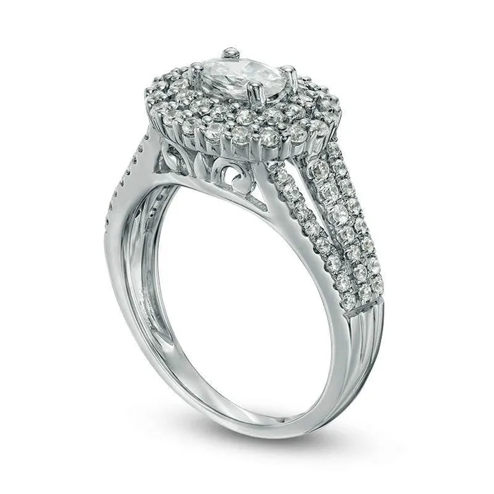 125 CT TW Oval Natural Diamond Double Frame Engagement Ring in Solid 14K White Gold Goldia Rings 125 CT TW Oval Natural Diamond Double Frame Engagement Ring in Solid 14K White Gold Goldia Rings