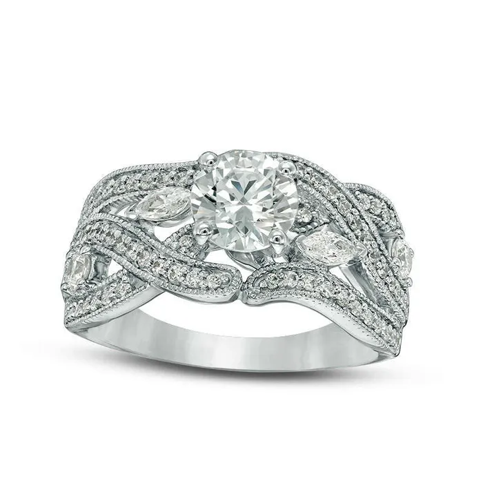 15 CT TW Natural Diamond Intertwining Antique VintageStyle Engagement Ring in Solid 14K White Gold Goldia Rings 15 CT TW Natural Diamond Intertwining Antique VintageStyle Engagement Ring in Solid 14K White Gold Goldia Rings