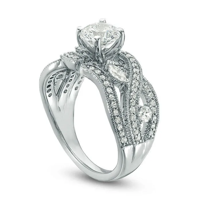15 CT TW Natural Diamond Intertwining Antique VintageStyle Engagement Ring in Solid 14K White Gold Goldia Rings 15 CT TW Natural Diamond Intertwining Antique VintageStyle Engagement Ring in Solid 14K White Gold Goldia Rings