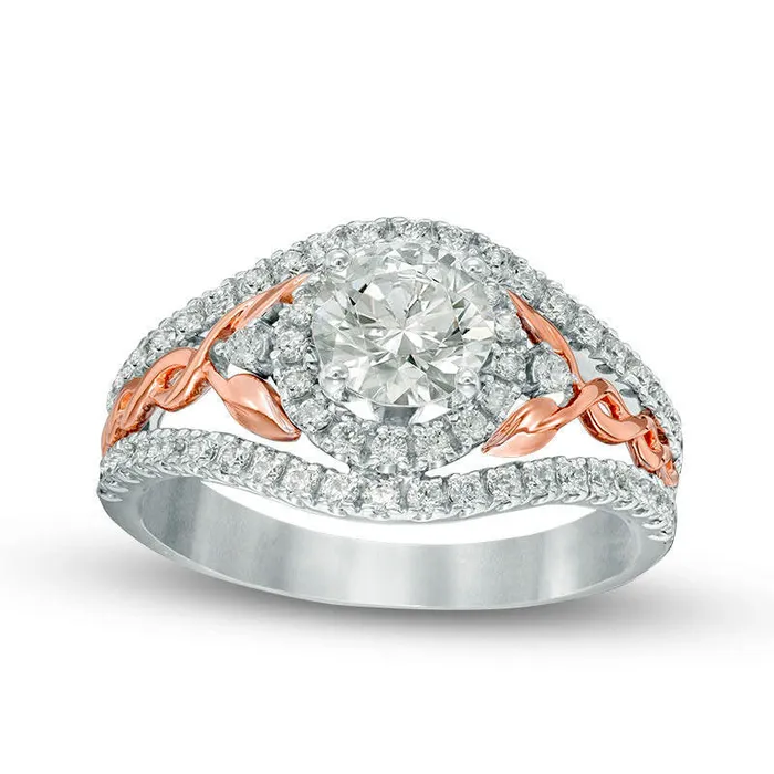 163 CT TW Natural Diamond Frame Twist Vine Shank Engagement Ring in Solid 14K TwoTone Gold Goldia Rings 163 CT TW Natural Diamond Frame Twist Vine Shank Engagement Ring in Solid 14K TwoTone Gold Goldia Rings