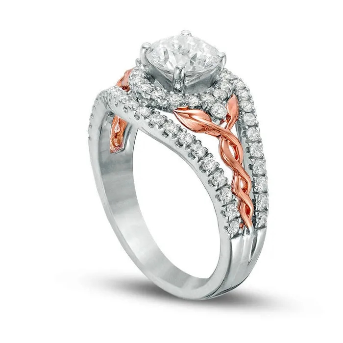 163 CT TW Natural Diamond Frame Twist Vine Shank Engagement Ring in Solid 14K TwoTone Gold Goldia Rings 163 CT TW Natural Diamond Frame Twist Vine Shank Engagement Ring in Solid 14K TwoTone Gold Goldia Rings